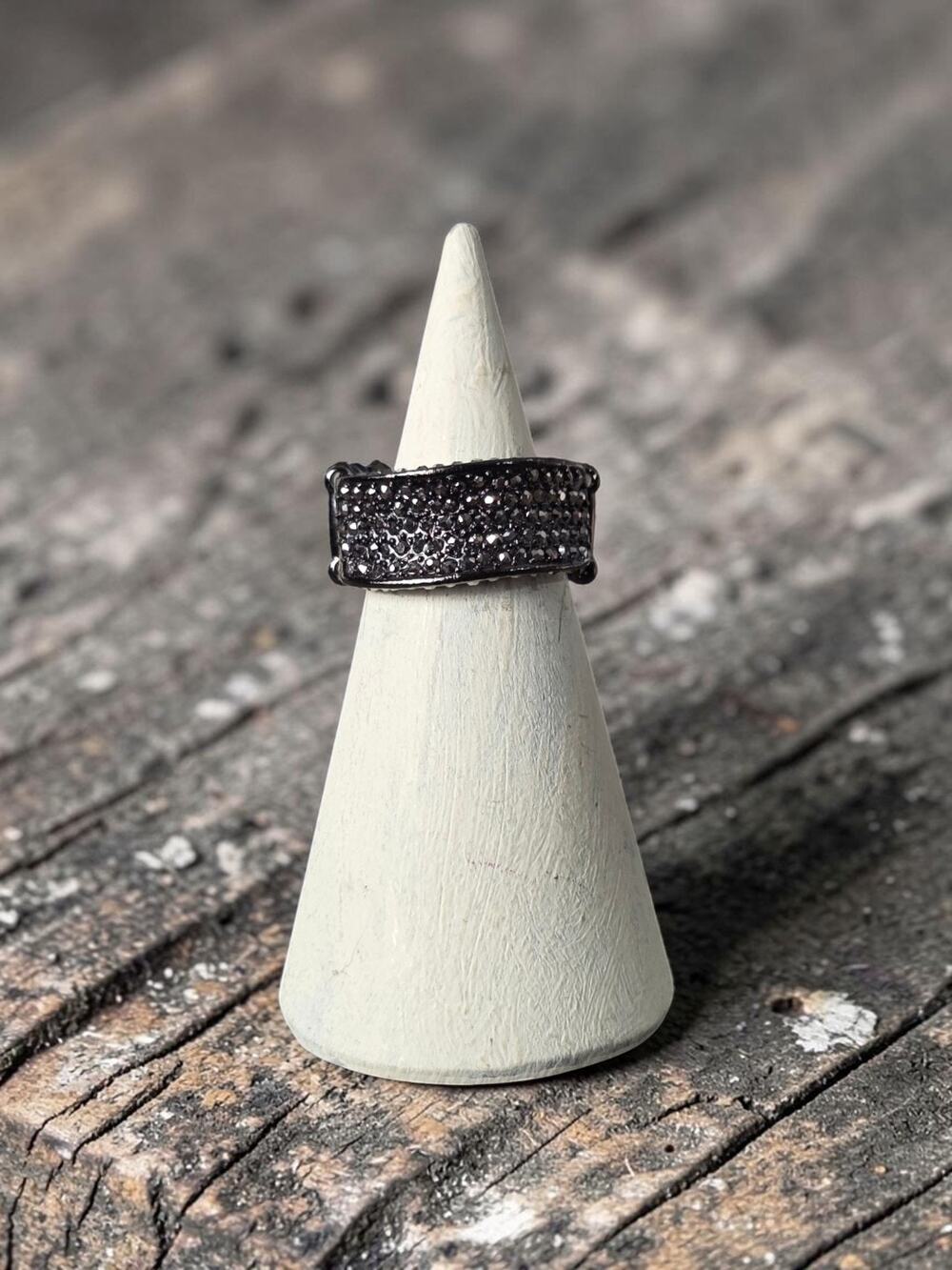 Stretchy Adjustable Fashion Dark Silver Grey Rhinestones Ring